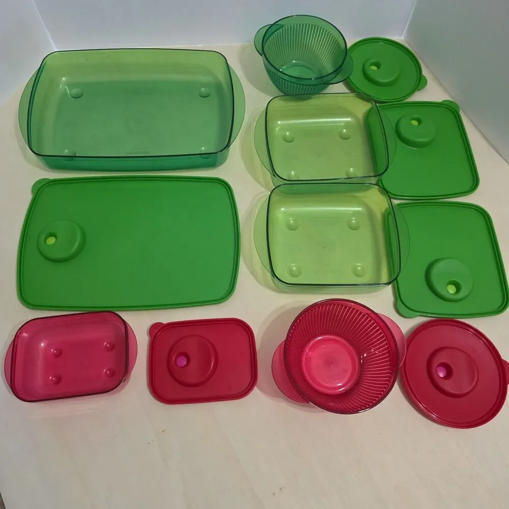Tupperware Rock N Serve 6 Container Set 3381 3385 3387 4720 Pink Green Vented